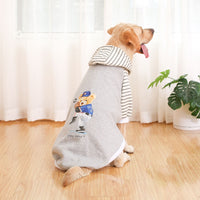 Thumbnail for Autumn/Winter Dog Clothes - Grey Hoodie with Striped Hood & Baseball Bear (Size - XL)