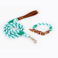 Thumbnail for Premium Leather Pet Collar and Leash - Soft, Strong Braided Rope (Double green - Size M)