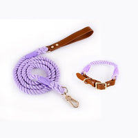 Thumbnail for Premium Leather Pet Collar and Leash - Soft, Strong Braided Rope (Purple - Size L)