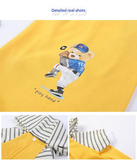 Thumbnail for Autumn/Winter Dog Clothes - Yellow Hoodie with Striped Hood & Baseball Bear (Size - 4XL)