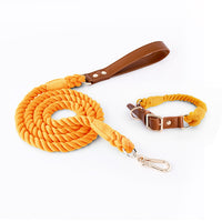 Thumbnail for Premium Leather Pet Collar and Leash - Soft, Strong Braided Rope (Honey orange - Size M)