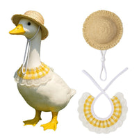 Thumbnail for Khaki and Yellow 2 Sets Adorable Porch Goose & Small Pet Costume Set - 2 Summer Straw Hat & 2 Gingham Bib