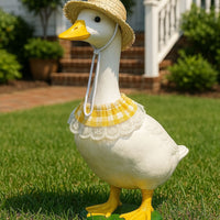 Thumbnail for Khaki and Yellow 2 Sets Adorable Porch Goose & Small Pet Costume Set - 2 Summer Straw Hat & 2 Gingham Bib