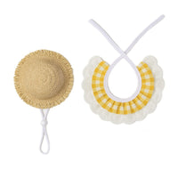 Thumbnail for Khaki and Yellow 2 Sets Adorable Porch Goose & Small Pet Costume Set - 2 Summer Straw Hat & 2 Gingham Bib
