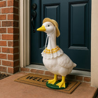 Thumbnail for Khaki and Yellow 2 Sets Adorable Porch Goose & Small Pet Costume Set - 2 Summer Straw Hat & 2 Gingham Bib