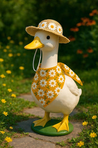 Thumbnail for 2 Sets Khaki and Yellow Daisy Delight Porch Goose & Small Pet Costume - 2 Summer Straw Hat & 2 Floral Bandana Set