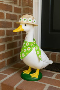 Thumbnail for 2 Sets Khaki and Yellow Daisy Delight Porch Goose & Small Pet Costume - 2 Summer Straw Hat & 2 Floral Bandana Set
