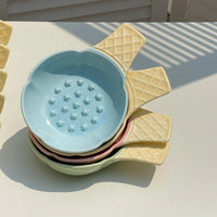 Thumbnail for Yellow Adorable Ice Cream Cone Ceramic Slow Feeder Pet Bowl - Fun Anti-Gulp Design for Cats & Dogs