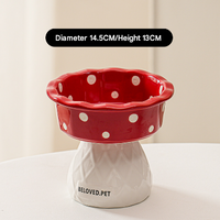 Thumbnail for Red Adorable Mushroom Ceramic Elevated Cat Bowl - Anti-Vomiting & Spine Protecting Pet Feeder with Polka Dots