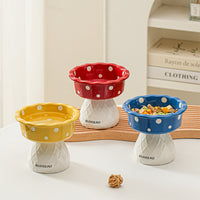 Thumbnail for Red Adorable Mushroom Ceramic Elevated Cat Bowl - Anti-Vomiting & Spine Protecting Pet Feeder with Polka Dots