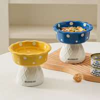 Thumbnail for Red Adorable Mushroom Ceramic Elevated Cat Bowl - Anti-Vomiting & Spine Protecting Pet Feeder with Polka Dots