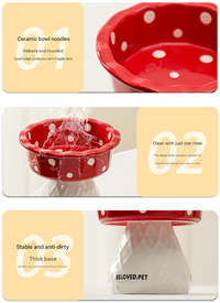Thumbnail for Red Adorable Mushroom Ceramic Elevated Cat Bowl - Anti-Vomiting & Spine Protecting Pet Feeder with Polka Dots