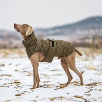 Thumbnail for Size 2XL Olive Green Warm Quilted Dog Winter Coat - Adjustable Fleece-Lined Puffer Vest with Reflective Trim & Leash Port