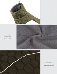 Thumbnail for Size 2XL Olive Green Warm Quilted Dog Winter Coat - Adjustable Fleece-Lined Puffer Vest with Reflective Trim & Leash Port