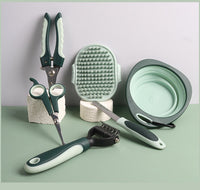 Thumbnail for Grey and Green Complete 8-Piece Pet Grooming Kit - Essential Dog & Cat Care Tools with Brushes, Nail Clippers, Scissors & Portable Case