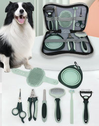 Thumbnail for Grey and Green Complete 8-Piece Pet Grooming Kit - Essential Dog & Cat Care Tools with Brushes, Nail Clippers, Scissors & Portable Case