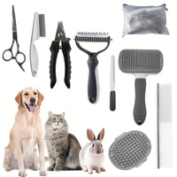 Thumbnail for Grey Professional 9-Piece Pet Grooming Kit - DeShedding Brushes, Nail Clippers, Combs & Scissors Set for Dogs, Cats & Rabbits with Storage Bag