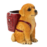 Thumbnail for Red Backpack Charming Golden Retriever Puppy Pen Holder - Resin Desktop Organizer & Decorative Figurine