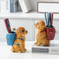 Thumbnail for Red Backpack Charming Golden Retriever Puppy Pen Holder - Resin Desktop Organizer & Decorative Figurine