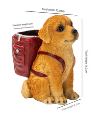 Thumbnail for Red Backpack Charming Golden Retriever Puppy Pen Holder - Resin Desktop Organizer & Decorative Figurine