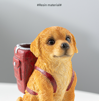 Thumbnail for Red Backpack Charming Golden Retriever Puppy Pen Holder - Resin Desktop Organizer & Decorative Figurine