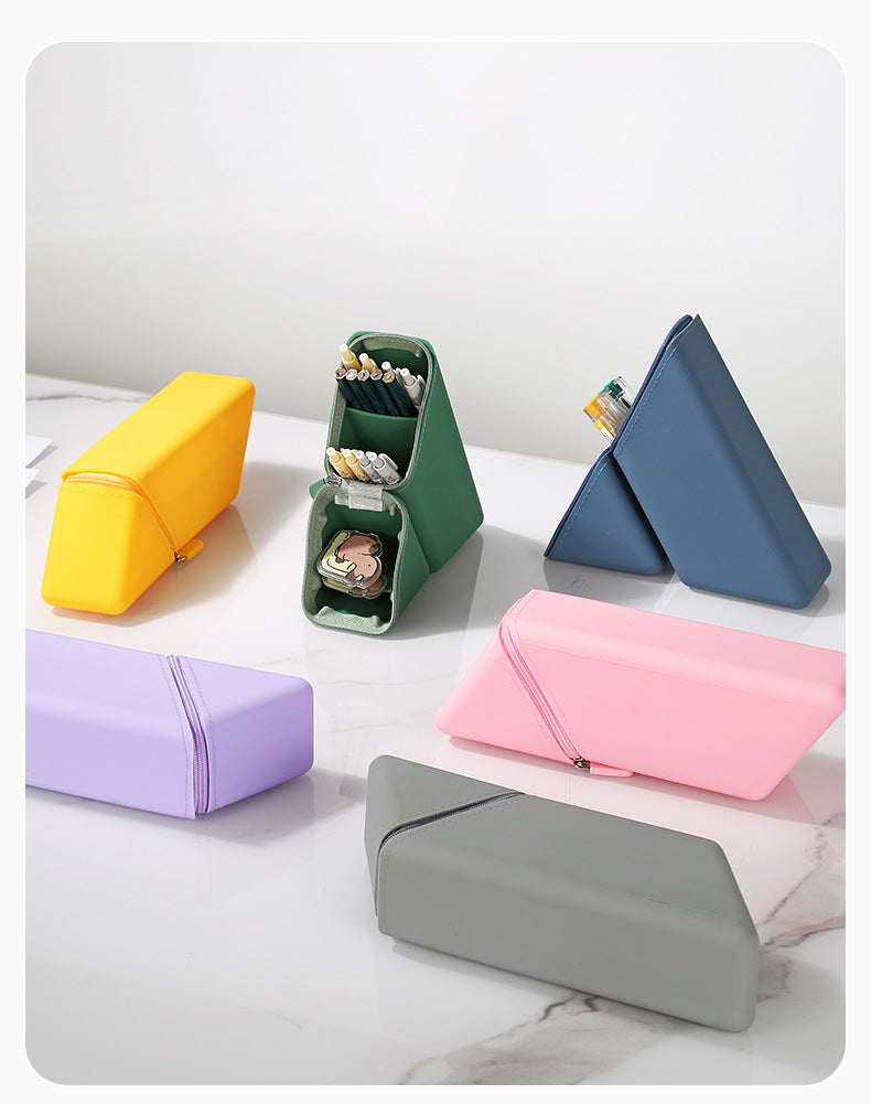 Yellow Transforming Silicone Pencil Case - Stand-Up Pen Holder & Stationery Organizer