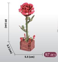 Thumbnail for Red Rose DIY 3D Wooden Flower Puzzle Toy - Educational Kids' Assembly Set