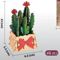 Thumbnail for Thousand Flowers DIY 3D Wooden Cactus Puzzle with Red Flowers - 46-Piece Kids' Craft Toy