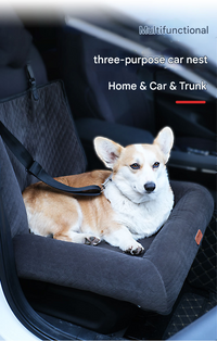 Thumbnail for Grey Plush Dog Car Booster Seat - 2-in-1 Travel Bed for Small Dogs with Washable Cover