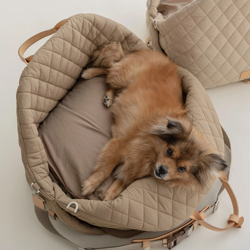 Luxury Quilted 2-in-1 Pet Travel Carrier & Car Booster Seat for Small Dogs(Blue-gray)