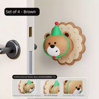 Thumbnail for 4 Pcs Brown Adorable Bear Wall Protector - Multi-Use Self-Adhesive Door Stopper Bumper