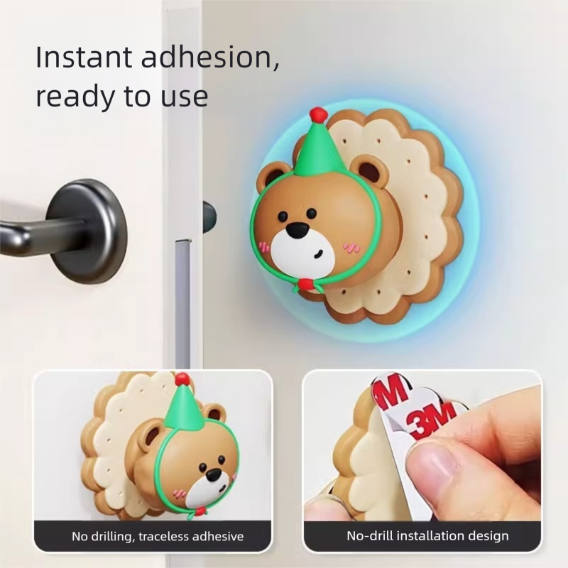 4 Pcs Yellow Adorable Bear Wall Protector - Multi-Use Self-Adhesive Door Stopper Bumper