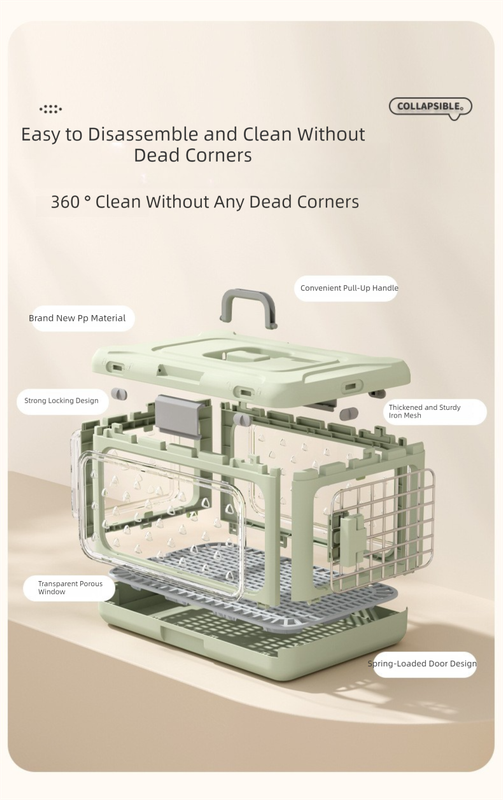 Grey Premium Foldable Pet Carrier Crate - Breathable Aviation Travel Box for Cats & Small Dogs up to 10kg - Portable Car & Flight Transport Case