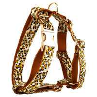 Thumbnail for XS Luxury 5 Piece Dog Harness and Collar Set Leopard Print with Leash Bow Tie & Waste Bag Holder Gold Metal Buckle Walking Gear