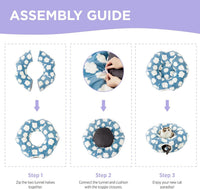 Thumbnail for 2-in-1 Cat Tunnel Bed Blue Daisy 80cm - Plush Donut Pet Cave & Play Tube - Detachable Washable Cushion & Interactive Hanging Toy for Indoor Cats