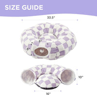 Thumbnail for 2-in-1 Cat Tunnel Bed Blue Daisy 80cm - Plush Donut Pet Cave & Play Tube - Detachable Washable Cushion & Interactive Hanging Toy for Indoor Cats
