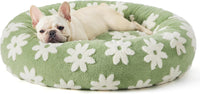Thumbnail for 50cm Round Pet Bed Green Daisy Design - Soft Plush Donut Cuddler for Small Dogs & Cats - Calming Anxiety Relief & All-Season Comfort