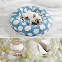 Thumbnail for 50cm Round Pet Bed Green Daisy Design - Soft Plush Donut Cuddler for Small Dogs & Cats - Calming Anxiety Relief & All-Season Comfort