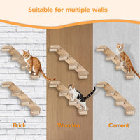 Thumbnail for 4-Tier Solid Wood Wall-Mounted Cat Climbing Ladder - Vertical Jumping Steps for Indoor Cats with Installation Kit