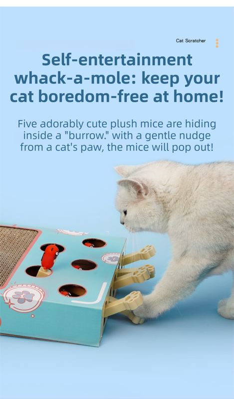 Whack-A-Mole Cat Toy (Plush Mole & 5 Hole) - Interactive Puzzle Box