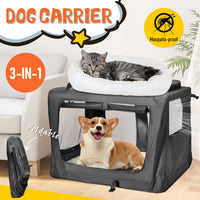 Thumbnail for Foldable Dog Carrier Large Pet Travel Bag Portable and Breathable Car Travel Transport Kennel 72x52x52cm Load Up to 27kg with Steel Frame and Pocket Black