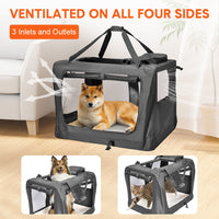 Thumbnail for Foldable Dog Carrier Large Pet Travel Bag Portable and Breathable Car Travel Transport Kennel 72x52x52cm Load Up to 27kg with Steel Frame and Pocket Black