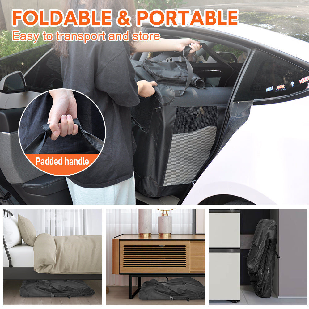 Foldable Dog Carrier Large Pet Travel Bag Portable and Breathable Car Travel Transport Kennel 72x52x52cm Load Up to 27kg with Steel Frame and Pocket Black