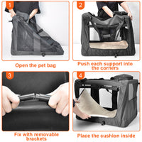 Thumbnail for Foldable Dog Carrier Large Pet Travel Bag Portable and Breathable Car Travel Transport Kennel 72x52x52cm Load Up to 27kg with Steel Frame and Pocket Black