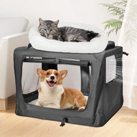 Thumbnail for Foldable Dog Carrier Large Pet Travel Bag Portable and Breathable Car Travel Transport Kennel 72x52x52cm Load Up to 27kg with Steel Frame and Pocket Black
