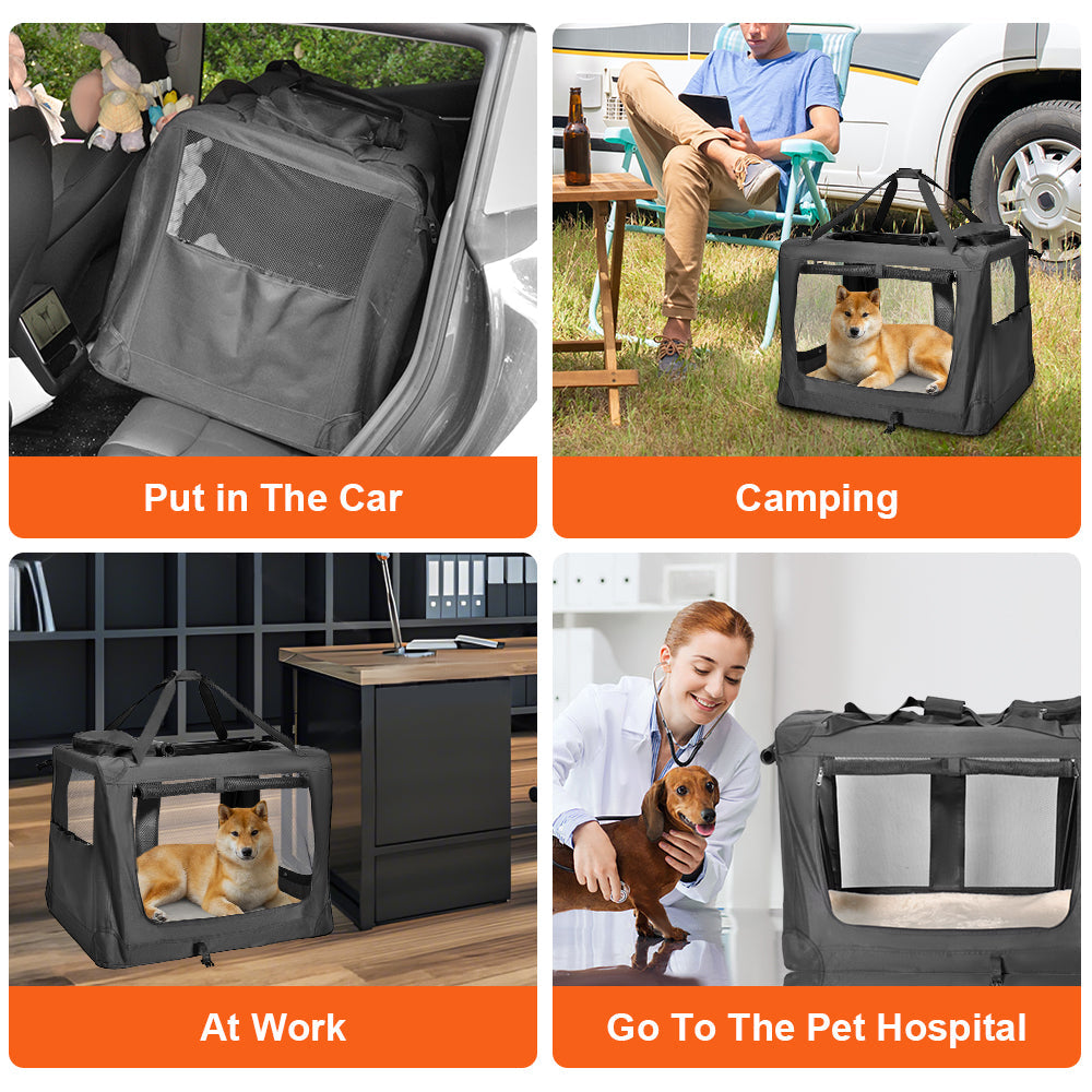 Foldable Dog Carrier Large Pet Travel Bag Portable and Breathable Car Travel Transport Kennel 72x52x52cm Load Up to 27kg with Steel Frame and Pocket Black