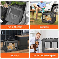 Thumbnail for Foldable Dog Carrier Large Pet Travel Bag Portable and Breathable Car Travel Transport Kennel 72x52x52cm Load Up to 27kg with Steel Frame and Pocket Black