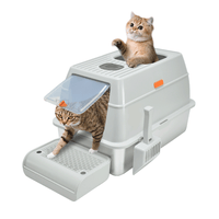 Thumbnail for 20L Large Anti-Leak Enclosed Cat Litter Box Stainless Steel Detachable Kitty Litter Tray with ABS Lid High Sides Scoop and Ramp Easy Cleaning Light Grey