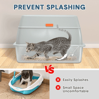 Thumbnail for 20L Large Anti-Leak Enclosed Cat Litter Box Stainless Steel Detachable Kitty Litter Tray with ABS Lid High Sides Scoop and Ramp Easy Cleaning Light Grey