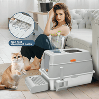 Thumbnail for 20L Large Anti-Leak Enclosed Cat Litter Box Stainless Steel Detachable Kitty Litter Tray with ABS Lid High Sides Scoop and Ramp Easy Cleaning Light Grey